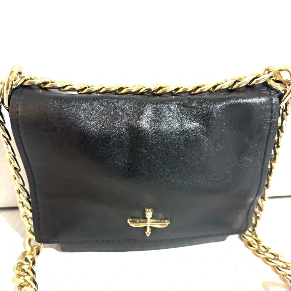 Pour La Victoire Black Crossbody Bag with Gold Chain